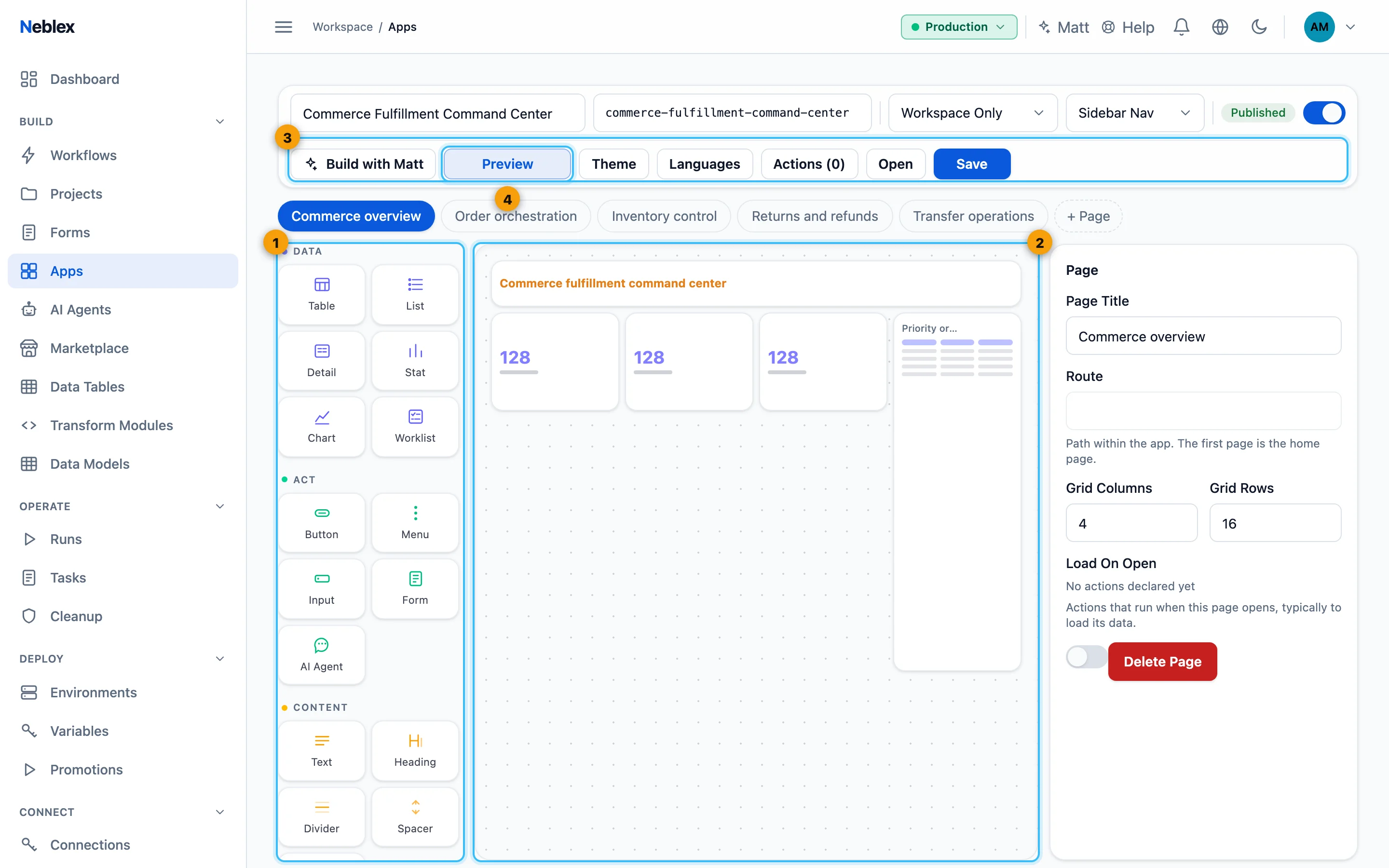 Screenshot: Design on a grid, preview with real data