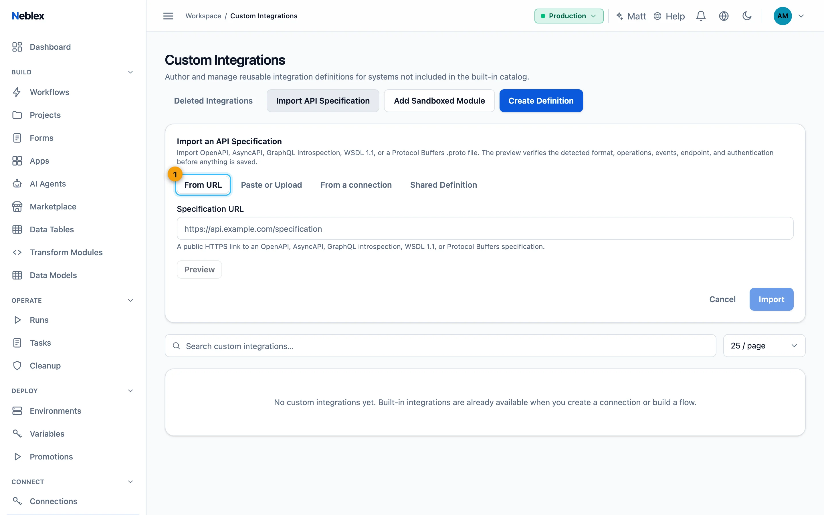 Import API Specification.