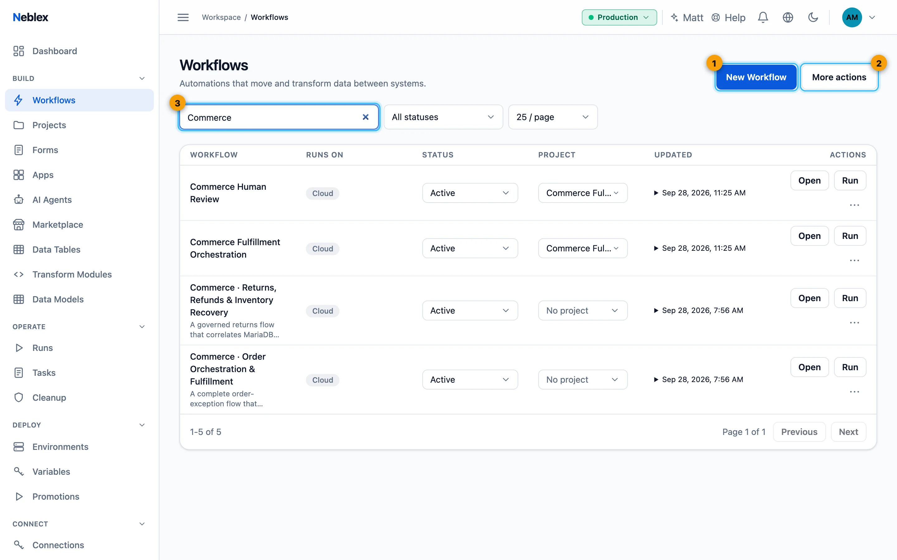 The Workflows page.