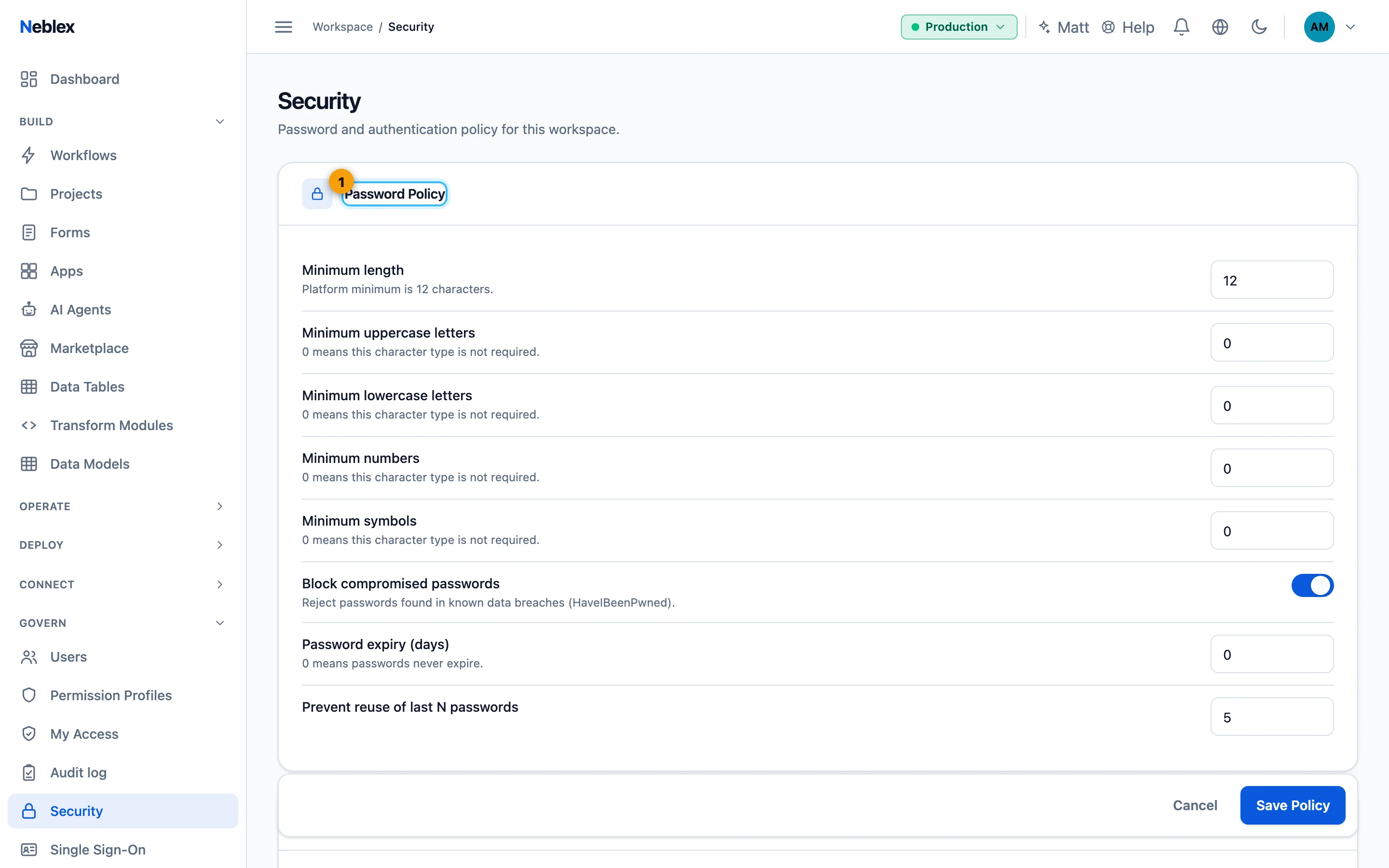 The Security page.