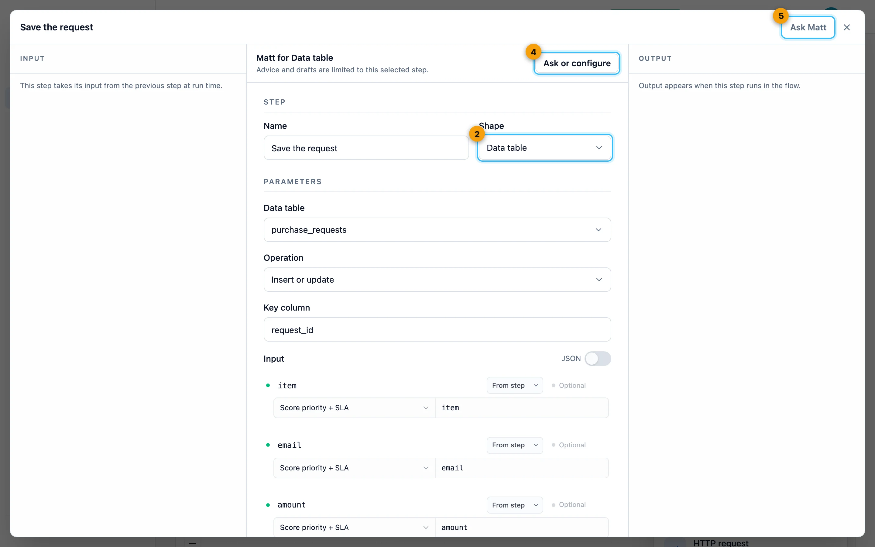 A step's settings, opened with its Edit button.